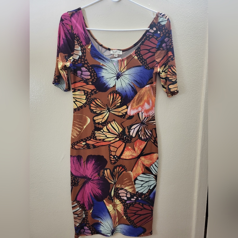 NWOT Love J Purple Blue Bodycon Midi Dress
